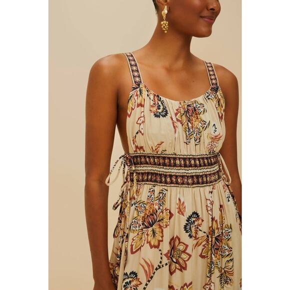 Farm Rio Aura Floral Sleeveless Midi Dress in Sand S - Picture 2 of 3